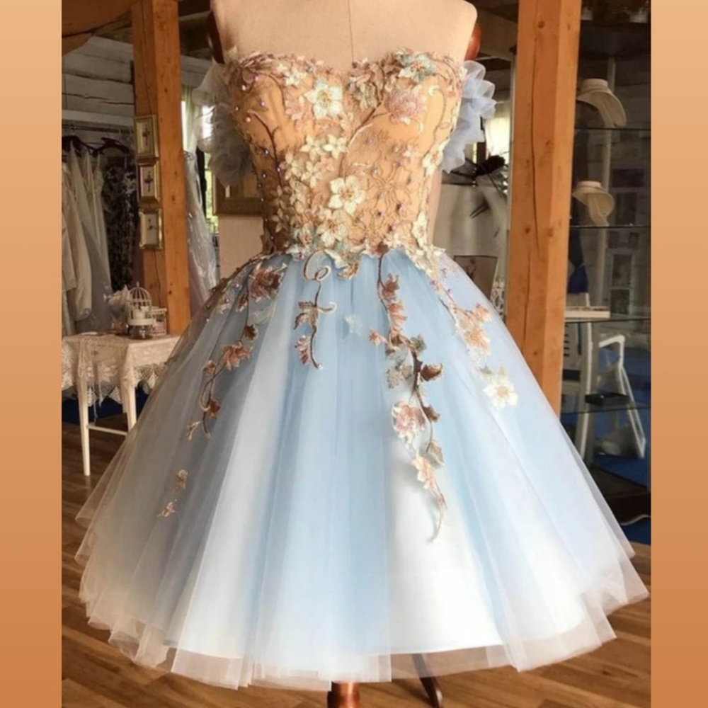 A Line Above-Knee Light Blue Tulle Homecoming Prom